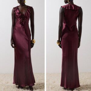 De La Vali  Nema Long Dress Gown - Earth Silk Satin Dark Purple